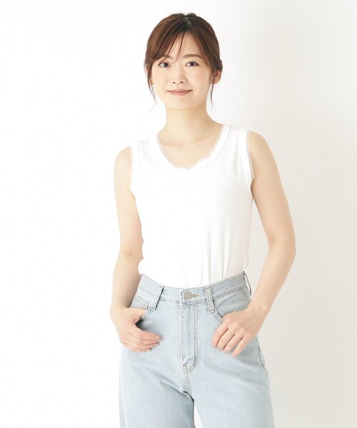 LAURA ASHLEY(ローラアシュレイ)の「【綿混素材】チュールタンクトップ(タンクトップ・レディース・ホワイト/スモーキーグリーン系・38)」の3枚目の写真