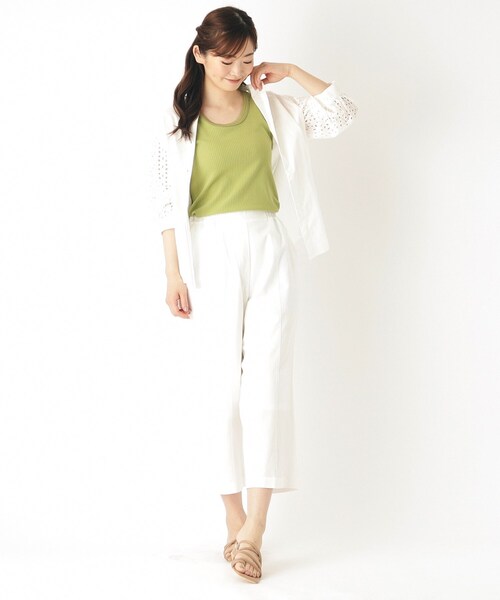 LAURA ASHLEY(ローラアシュレイ)の「【綿混素材】チュールタンクトップ(タンクトップ・レディース・ホワイト/スモーキーグリーン系・38)」の8枚目の写真