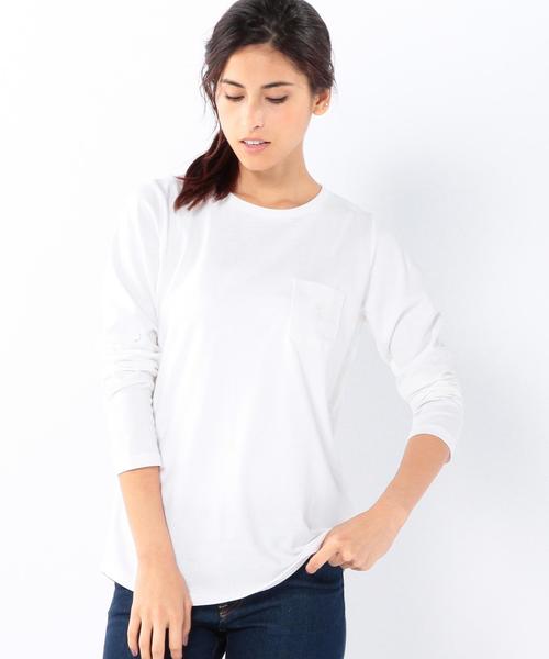 coen（コーエン）の「USAコットンポケットロングTシャツ（Tシャツ/カットソー・レディース・ホワイト/グレー・LARGE/MEDIUM）」の2枚目の写真