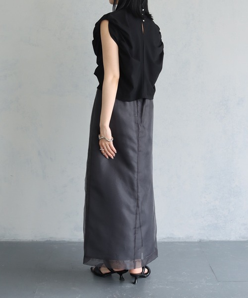 &g'aime（アンジェム）の「【&g’aime】サイドギャザーハイネックトップス（Tシャツ/カットソー・レディース・ブラック/ホワイト/チャコールグレー・FREE）」の8枚目の写真