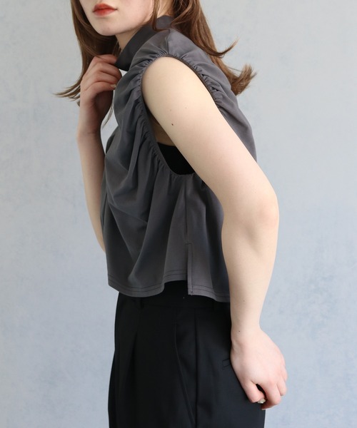 &g'aime（アンジェム）の「【&g’aime】サイドギャザーハイネックトップス（Tシャツ/カットソー・レディース・ブラック/ホワイト/チャコールグレー・FREE）」の14枚目の写真