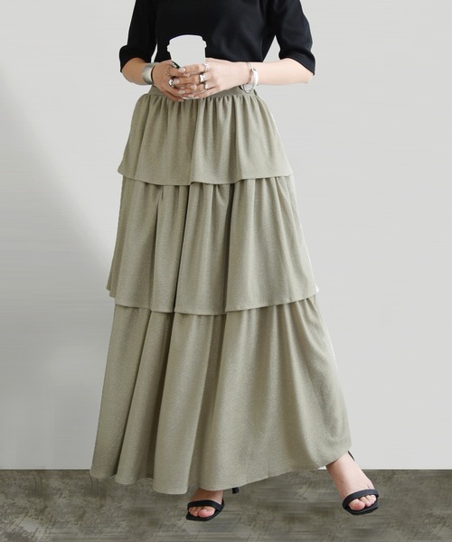 45R ボタニカル天竺スカート グリッター天竺ティアードスカート（スカート）｜No one knows