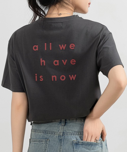 DAY CLOSET(デイ クローゼット)の「レディース 半袖英字バックプリントTシャツ(Tシャツ/カットソー・レディース・オートミール/チャコールグレー/ホワイト/ピンク/ブラック・FREE)」の1枚目の写真