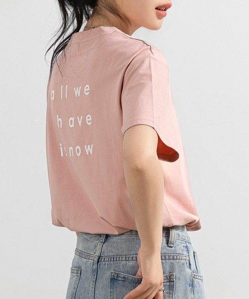 DAY CLOSET(デイ クローゼット)の「レディース 半袖英字バックプリントTシャツ(Tシャツ/カットソー・レディース・オートミール/チャコールグレー/ホワイト/ピンク/ブラック・FREE)」の10枚目の写真