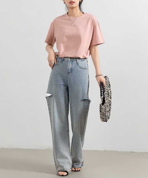 DAY CLOSET(デイ クローゼット)の「レディース 半袖英字バックプリントTシャツ(Tシャツ/カットソー・レディース・オートミール/チャコールグレー/ホワイト/ピンク/ブラック・FREE)」の11枚目の写真