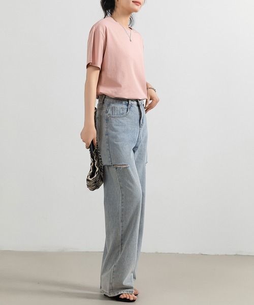 DAY CLOSET(デイ クローゼット)の「レディース 半袖英字バックプリントTシャツ(Tシャツ/カットソー・レディース・オートミール/チャコールグレー/ホワイト/ピンク/ブラック・FREE)」の12枚目の写真