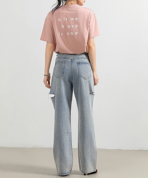 DAY CLOSET(デイ クローゼット)の「レディース 半袖英字バックプリントTシャツ(Tシャツ/カットソー・レディース・オートミール/チャコールグレー/ホワイト/ピンク/ブラック・FREE)」の13枚目の写真