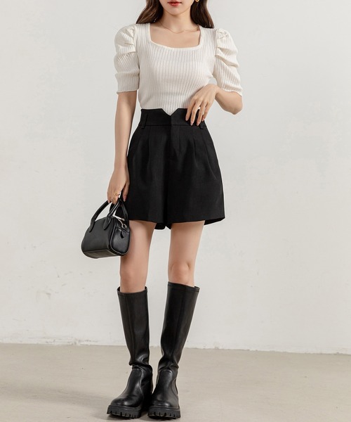 DAY CLOSET（デイ クローゼット）の「【大きいサイズ有/裏地付き】韓国っぽフロントタックハイウエストショートパンツ レディース（その他パンツ・レディース・ブラウン/ブラック/グレー・M/XL/S/L）」の21枚目の写真