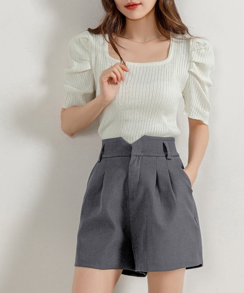 DAY CLOSET（デイ クローゼット）の「【大きいサイズ有/裏地付き】韓国っぽフロントタックハイウエストショートパンツ レディース（その他パンツ・レディース・ブラウン/ブラック/グレー・M/XL/S/L）」の16枚目の写真