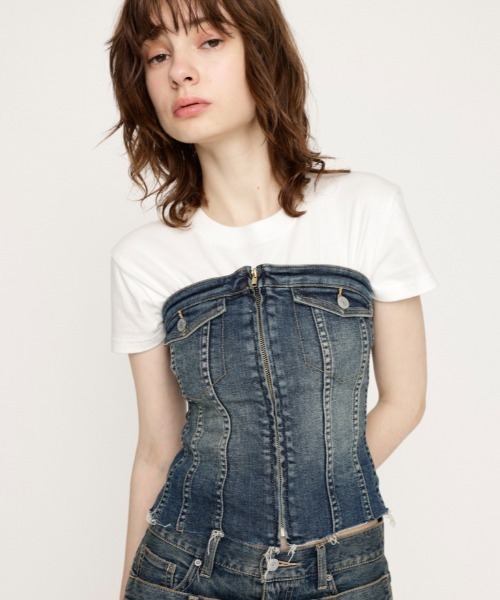 SLY FRONT ZIP CORSET-E デニム SLY FRONT ZIP CORSET-E BLU -ファッション通販 FASHION WALKER