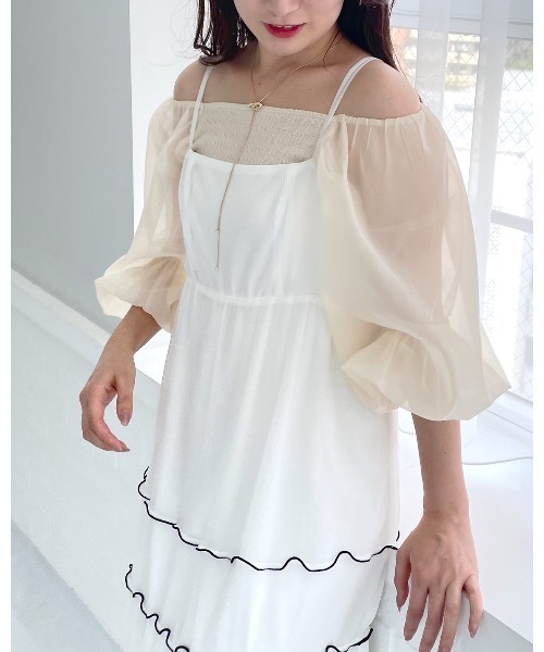 mysty woman(ミスティウーマン)の「メローティアードキャミワンピース 135159(ワンピース・レディース・チャコールグレー/オフホワイト/モカ・FREE)」の18枚目の写真