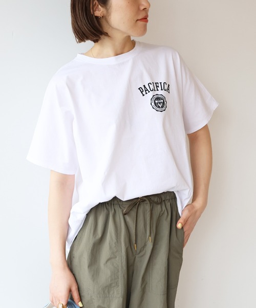 MICA&DEAL(マイカ&ディール)の「"PACIFICA"ロゴドルマンT-shirt(Tシャツ/カットソー・レディース・ホワイト/ブルー・FREE)」の2枚目の写真