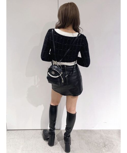 GYDA(ジェイダ)の「ツイードライクエンブレムニットカーディガン(カーディガン/ボレロ・レディース・ブラック/オフホワイト/ピンク・FREE)」の7枚目の写真