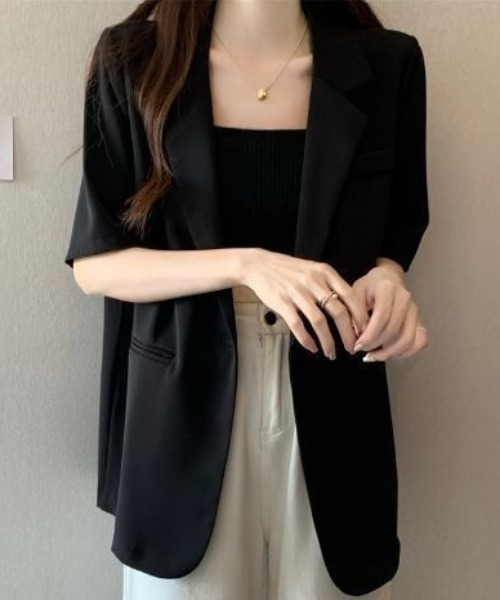 DIAVEL(ディアベル)の「半袖テーラードジャケット(テーラードジャケット・レディース・ブラック/ベージュ/ホワイト・M)」の9枚目の写真