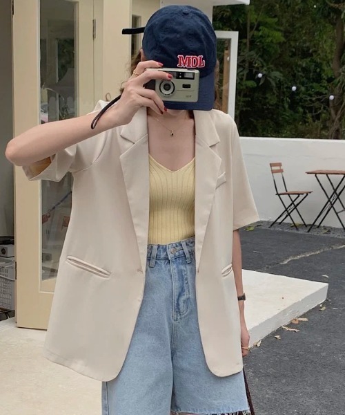 DIAVEL(ディアベル)の「半袖テーラードジャケット(テーラードジャケット・レディース・ブラック/ベージュ/ホワイト・M)」の7枚目の写真