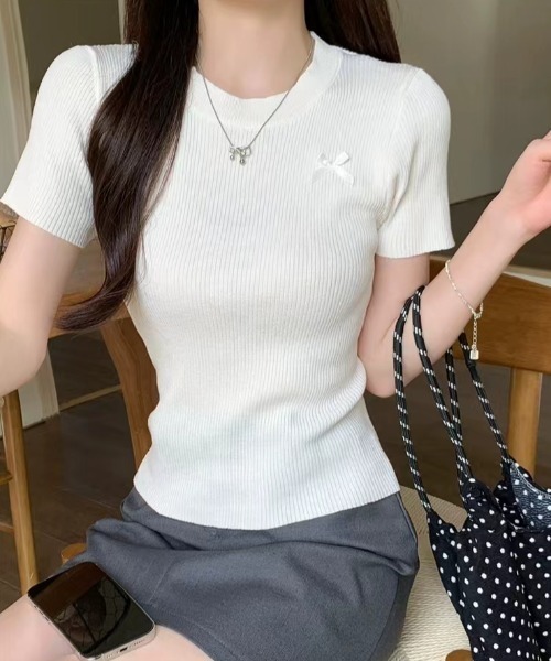 セール】リボン付き 半袖ニット（ニット/セーター）｜AsheKsha