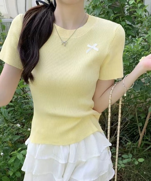 セール】リボン付き 半袖ニット（ニット/セーター）｜AsheKsha