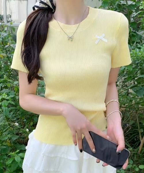 セール】リボン付き 半袖ニット（ニット/セーター）｜AsheKsha