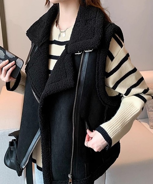 THISIS（ディスイズ）の「フェイクムートンボアベスト レディース（ムートンコート・レディース・ブラック/ブラウン・FREE）」の5枚目の写真