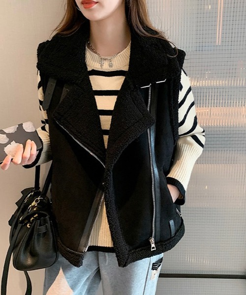 THISIS（ディスイズ）の「フェイクムートンボアベスト レディース（ムートンコート・レディース・ブラック/ブラウン・FREE）」の3枚目の写真