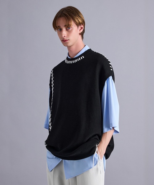 JUNRED（ジュンレッド）の「ビッグステッチニットベスト（ベスト・メンズ・ブルー系その他4/チャコールグレー/ブラック・L/S/M）」の18枚目の写真