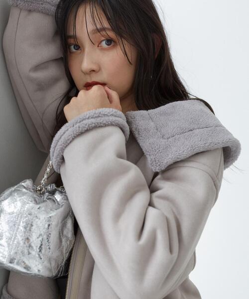 PROPORTION BODY DRESSING（プロポーションボディドレッシング）の「フェイクムートンコート / 1214252901（ステンカラーコート・レディース・グレー/ベージュ・MEDIUM/SMALL）」の4枚目の写真