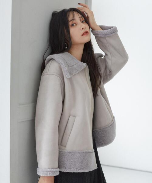 PROPORTION BODY DRESSING（プロポーションボディドレッシング）の「フェイクムートンコート / 1214252901（ステンカラーコート・レディース・グレー/ベージュ・MEDIUM/SMALL）」の5枚目の写真