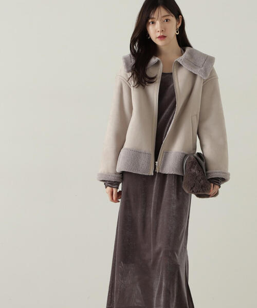 PROPORTION BODY DRESSING（プロポーションボディドレッシング）の「フェイクムートンコート / 1214252901（ステンカラーコート・レディース・グレー/ベージュ・MEDIUM/SMALL）」の12枚目の写真