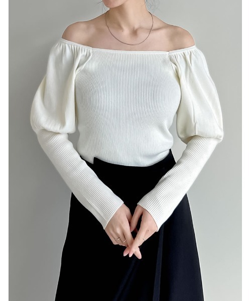 セール】2WAYパフスリーブオフショルニットトップス（ニット/セーター