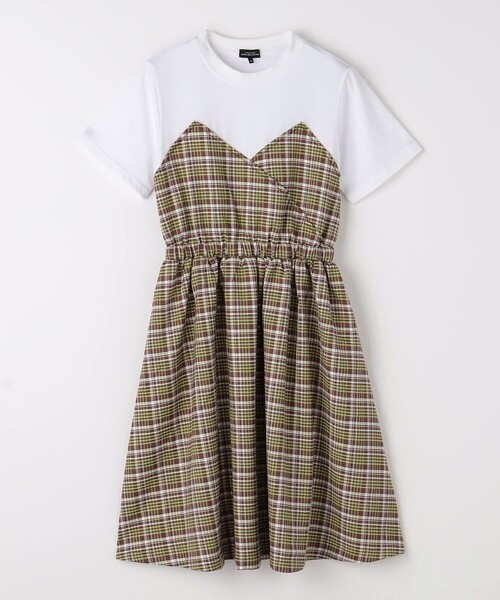 green label relaxing(グリーンレーベルリラクシング)の「TJ 天竺×チェック ドッキング ワンピース / キッズ 140cm-160cm(ワンピース・キッズ・ライトブルー/ブラウン・140cm/160cm/150cm)」の1枚目の写真