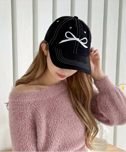clear（クリア）の「リボンデニムキャップ [バレエコア ガーリー カジュアル]（キャップ・レディース・ライトブルー/ブラック・F）」の4枚目の写真