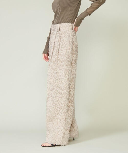 conte】ホワイト シルク風 スラックス 