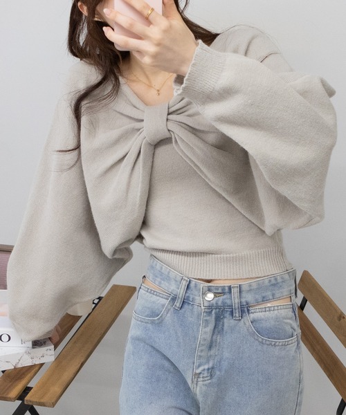 pumpkin port(パンプキンポート)の「リボンニットボレロ アンサンブル(ニット/セーター・レディース・ピンク/ブラック/アイボリー/グレー/ブルー・M)」の17枚目の写真