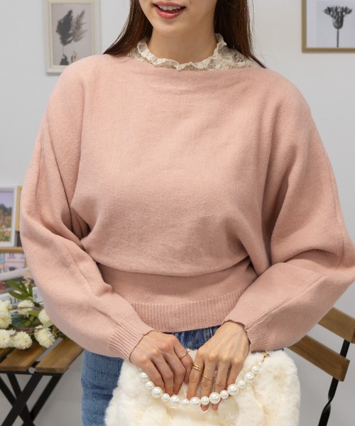 ブラック ニット ポンチョ リボン付き FREAK'S STORE/バック リボン デザイン 配色 ショート ニット