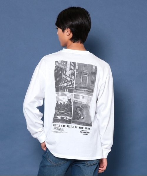 GLAZOS(グラソス)の「【大人向けサイズあり】NYCバックフォト長袖Tシャツ(Tシャツ/カットソー・キッズ・ネイビー/インディゴブルー/ホワイト/グレー・140cm/150cm/160cm/170cm)」の1枚目の写真