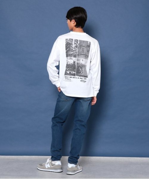 GLAZOS(グラソス)の「【大人向けサイズあり】NYCバックフォト長袖Tシャツ(Tシャツ/カットソー・キッズ・ネイビー/インディゴブルー/ホワイト/グレー・140cm/150cm/160cm/170cm)」の5枚目の写真