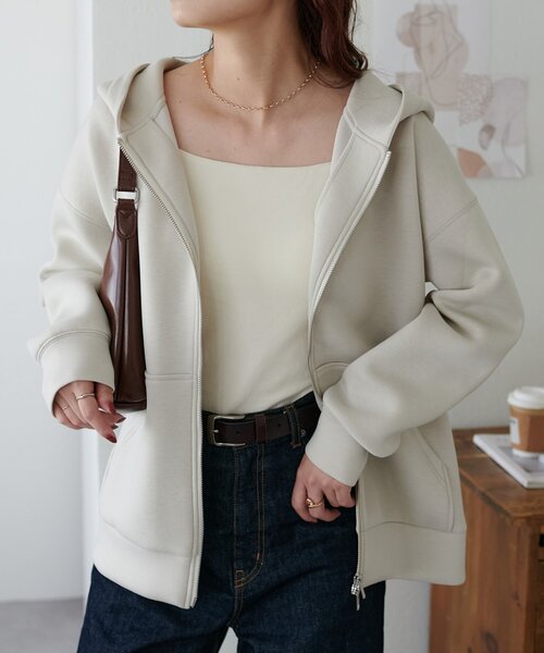 DISCOAT（ディスコート）の「【WEB限定】ダンボールビッグフードパーカー（パーカー・レディース・ホワイト系その他/ネイビー/グレイッシュベージュ/グレー/チャコールグレー・FREE）」の14枚目の写真