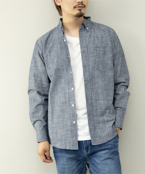 STYLEBLOCK(スタイルブロック)の「シャンブレー長袖BDシャツ(シャツ/ブラウス・メンズ・ブラック/ベージュ/ネイビー/ホワイト・M/LL/L)」の4枚目の写真