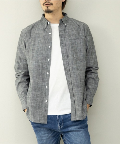 STYLEBLOCK(スタイルブロック)の「シャンブレー長袖BDシャツ(シャツ/ブラウス・メンズ・ブラック/ベージュ/ネイビー/ホワイト・M/LL/L)」の3枚目の写真