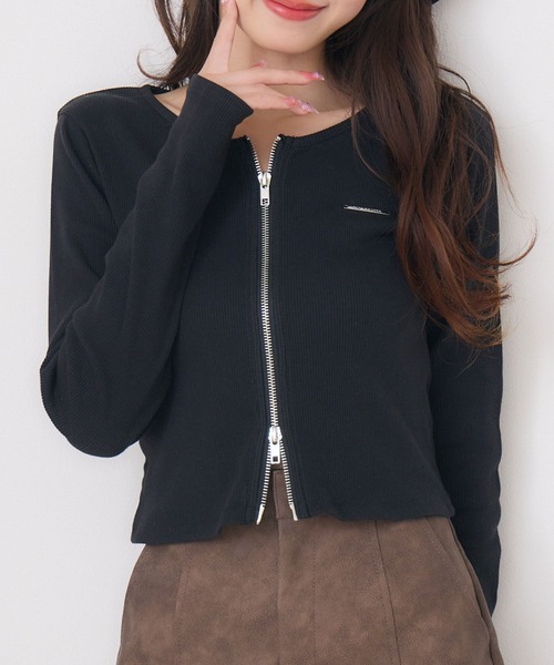 ems excite（エムズエキサイト）の「ロングスリーブWZIPCT（Tシャツ/カットソー・レディース・ブラック/グリーン/ナチュラル・FREE）」の2枚目の写真