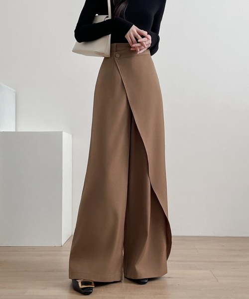 ABITOKYO（アビトーキョー）の「アシメラッフルワイドシルエットパンツ（スラックス・レディース・ブラウン/チャコールグレー/ブラック・M/L/XL）」の3枚目の写真