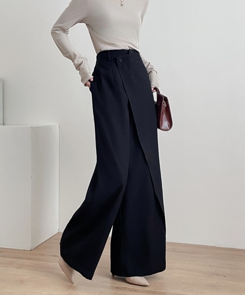 ABITOKYO（アビトーキョー）の「アシメラッフルワイドシルエットパンツ（スラックス・レディース・ブラウン/チャコールグレー/ブラック・M/L/XL）」の14枚目の写真