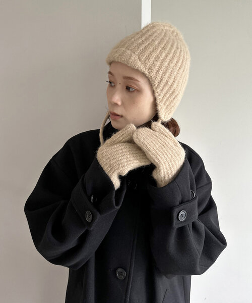 DISCOAT（ディスコート）の「ニット三つ指ミトン（手袋・レディース・ネイビー/ベージュ・FREE）」の8枚目の写真