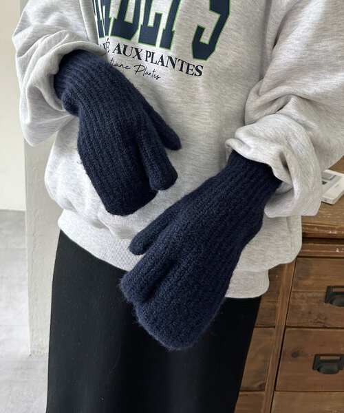 DISCOAT（ディスコート）の「ニット三つ指ミトン（手袋・レディース・ネイビー/ベージュ・FREE）」の19枚目の写真