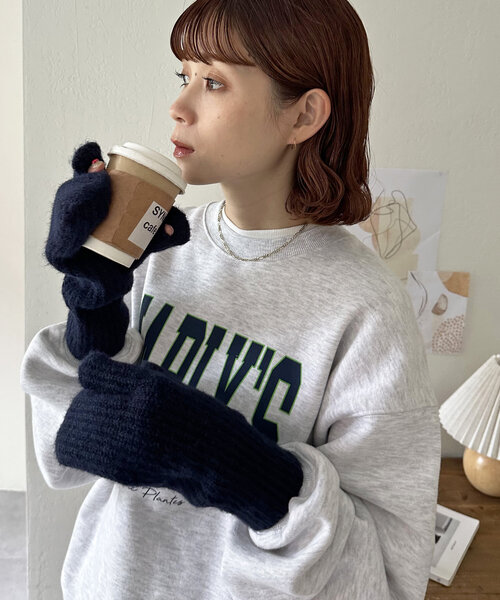 DISCOAT（ディスコート）の「ニット三つ指ミトン（手袋・レディース・ネイビー/ベージュ・FREE）」の20枚目の写真