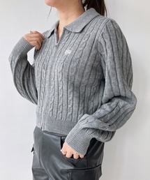 AS KNOW AS plus | ◇ワンポイントロゴ刺繍 Wジップ襟付き ケーブルニットカーディガン(カーディガン/ボレロ)