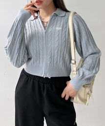 ◇Wジップ襟付き ケーブルニットカーディガン