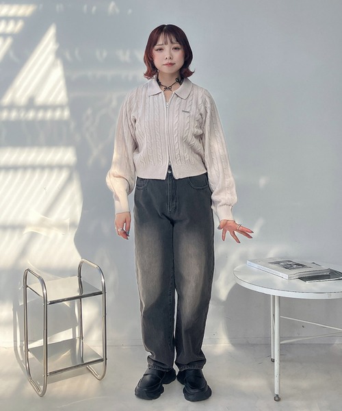 AS KNOW AS plus(アズノゥアズプラス)の「◇Wジップ襟付き ケーブルニットカーディガン(カーディガン/ボレロ・レディース・ネイビー/グレー/アイボリー/ピンク/サックスブルー/ネイビー系1/アイボリー系1/サックスブルー系1/シルバー系1・FREE)」の10枚目の写真