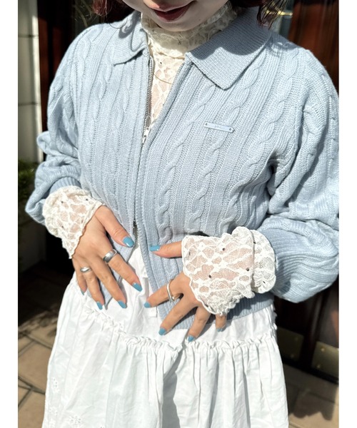 AS KNOW AS plus(アズノゥアズプラス)の「◇Wジップ襟付き ケーブルニットカーディガン(カーディガン/ボレロ・レディース・ネイビー/グレー/アイボリー/ピンク/サックスブルー/ネイビー系1/アイボリー系1/サックスブルー系1/シルバー系1・FREE)」の16枚目の写真