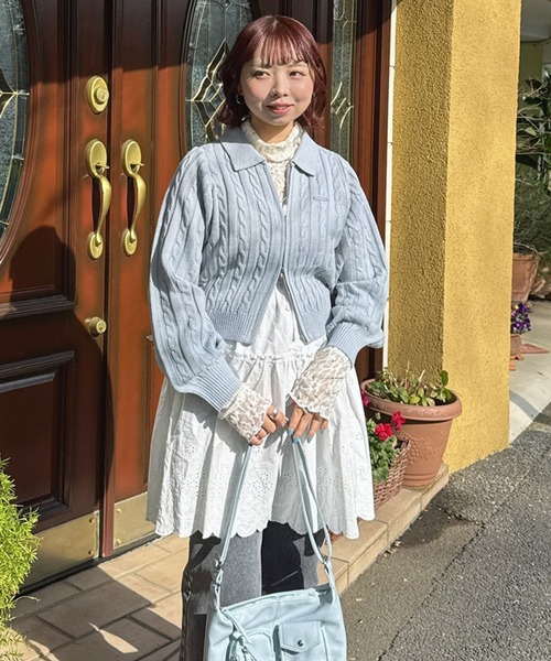 AS KNOW AS plus(アズノゥアズプラス)の「◇Wジップ襟付き ケーブルニットカーディガン(カーディガン/ボレロ・レディース・ネイビー/グレー/アイボリー/ピンク/サックスブルー/ネイビー系1/アイボリー系1/サックスブルー系1/シルバー系1・FREE)」の17枚目の写真